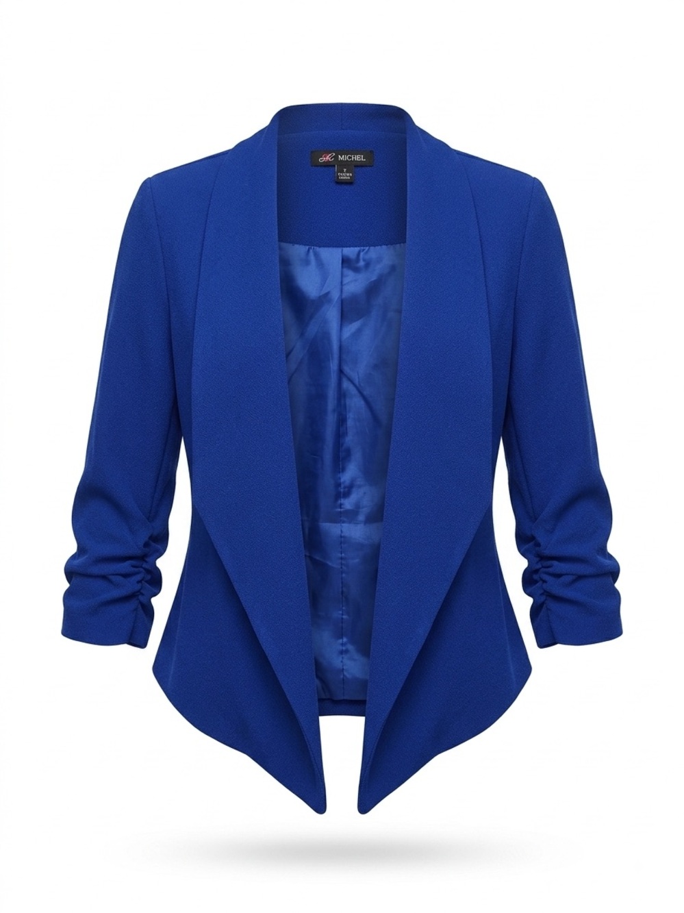 Royal Blue Draped Open Front Blazer 3/4 Ruched Sleeve Jacket AC Michel Size S